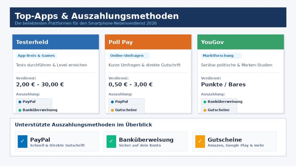 Übersicht der besten Seriösen Apps zum Geld verdienen auf dem Handy.